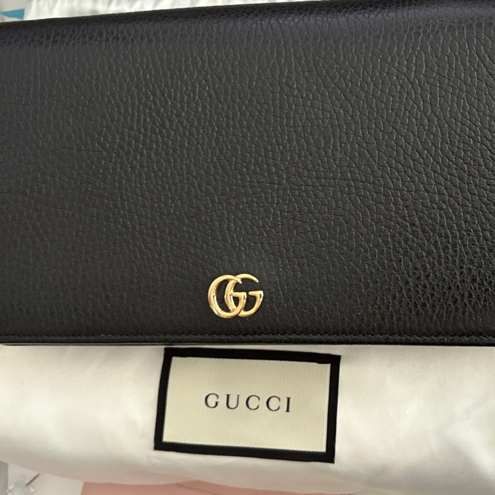 Gucci Black Textured Leather Clutch with Gold Logo